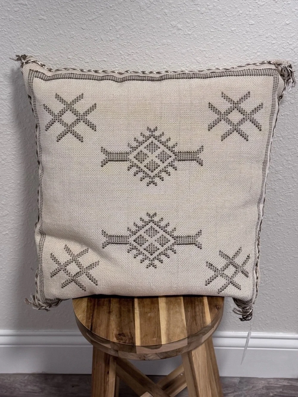 NWT Four Hands Studio Sabra Pillow Khaki Stitch 20x20 Boho